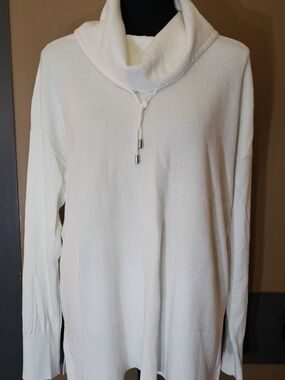 Women's White Cowl Neck Sweater Tunic